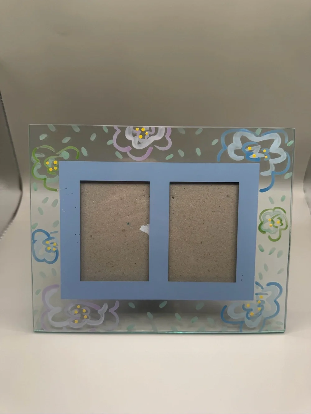 Vintage Burnes of Boston Hand Painted Floral Double Glass Photo Frame